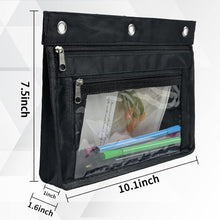Load image into Gallery viewer, 1inch Expandable Pencil Pouch for 3 Ring Binder,Large Capacity Pencil Pouch with Zipper, Three Ring Clear Binder Pencil Case Suitable for School and Office(Black, 1 Pack )