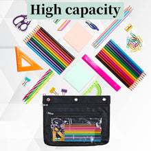 Load image into Gallery viewer, 1inch Expandable Pencil Pouch for 3 Ring Binder,Large Capacity Pencil Pouch with Zipper, Three Ring Clear Binder Pencil Case Suitable for School and Office(Black, 1 Pack )
