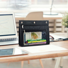 Load image into Gallery viewer, 1inch Expandable Pencil Pouch for 3 Ring Binder,Large Capacity Pencil Pouch with Zipper, Three Ring Clear Binder Pencil Case Suitable for School and Office(Black, 1 Pack )