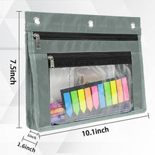 Load image into Gallery viewer, 1inch Expandable Pencil Pouch for 3 Ring Binder, Large Capacity Pencil Pouch with Zipper, Three Ring Clear Binder Pencil Case Suitable for School and Office（Gray, 1 Pack）
