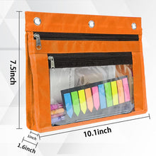 Load image into Gallery viewer, 1inch Expandable Pencil Pouch for 3 Ring Binder, Large Capacity Pencil Pouch with Zipper, Three Ring Clear Binder Pencil Case Suitable for School and Office（Crange, 1 Pack）
