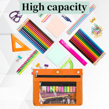 Load image into Gallery viewer, 1inch Expandable Pencil Pouch for 3 Ring Binder, Large Capacity Pencil Pouch with Zipper, Three Ring Clear Binder Pencil Case Suitable for School and Office（Crange, 1 Pack）
