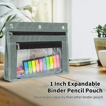 Load image into Gallery viewer, 1inch Expandable Pencil Pouch for 3 Ring Binder, Large Capacity Pencil Pouch with Zipper, Three Ring Clear Binder Pencil Case Suitable for School and Office（Gray, 1 Pack）
