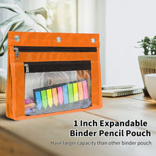 Load image into Gallery viewer, 1inch Expandable Pencil Pouch for 3 Ring Binder, Large Capacity Pencil Pouch with Zipper, Three Ring Clear Binder Pencil Case Suitable for School and Office（Crange, 1 Pack）
