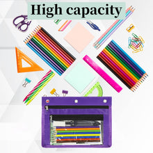 Load image into Gallery viewer, 1inch Expandable Pencil Pouch for 3 Ring Binder, Large Capacity Pencil Pouch with Zipper, Three Ring Clear Binder Pencil Case Suitable for School and Office（Purple, 1 Pack）
