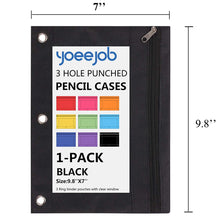 Load image into Gallery viewer, 3 Ring Binder Pencil Pouch with Zipper for School and Office（1 PCS, Black)
